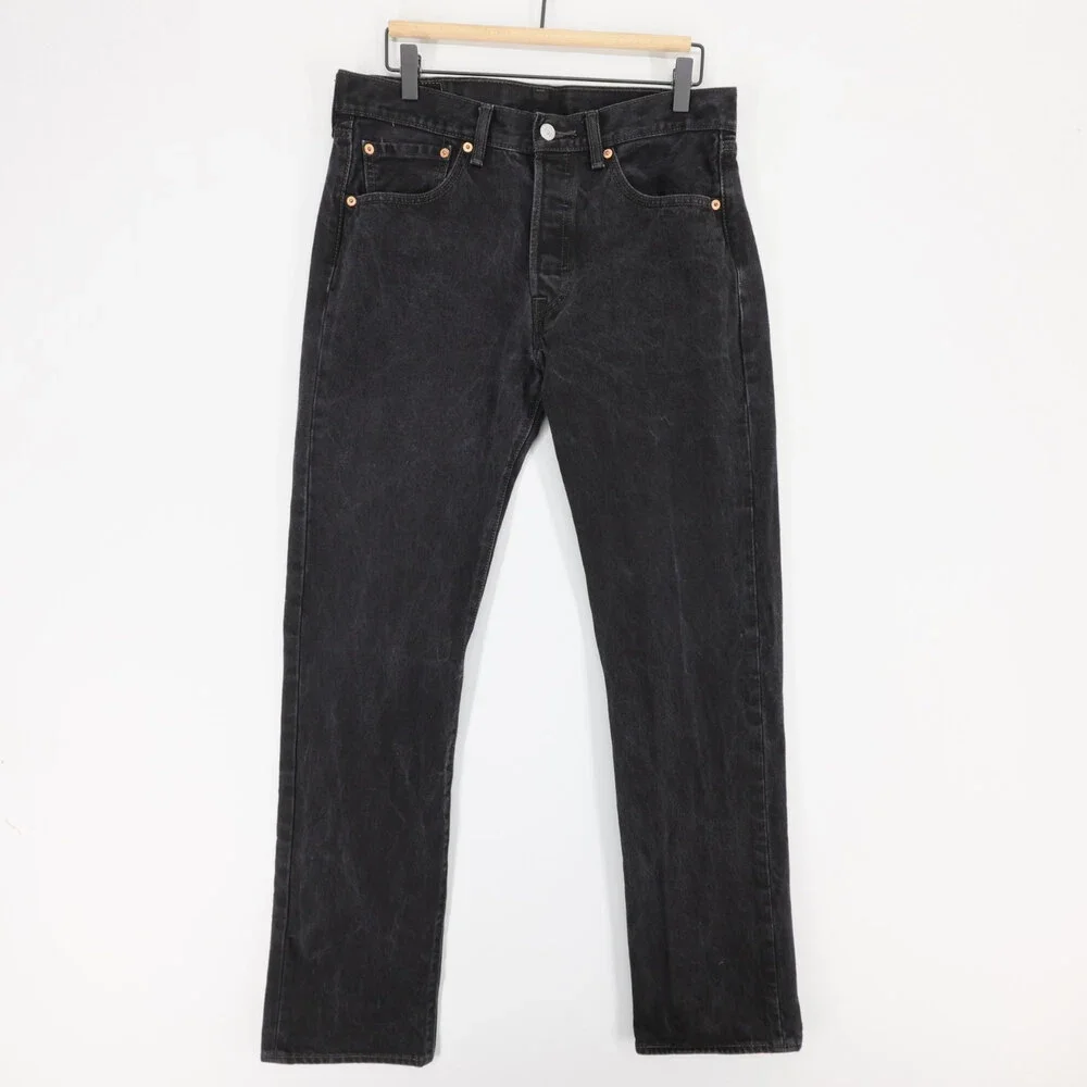 Levis 501 Jeans Mens 32x34 Black Straight Leg Button Fly Original Fit Denim